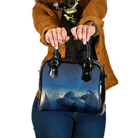 New Zealand Matariki Shoulder Handbag Maori Waka With Silver Fern LT05 One Size Navy - Polynesian Pride