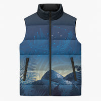 New Zealand Matariki Sleeveless Puffer Jacket Maori Waka With Silver Fern LT05 Unisex Navy - Polynesian Pride