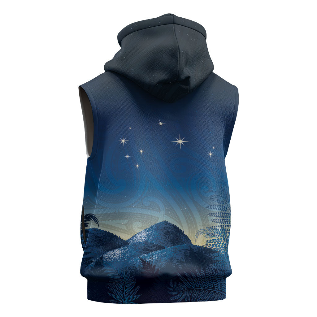 New Zealand Matariki Sleeveless Zip Hoodie Maori Waka With Silver Fern LT05 - Polynesian Pride