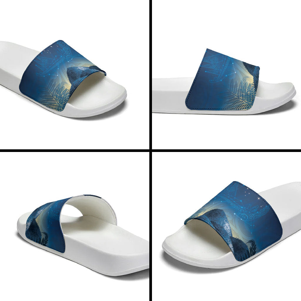 New Zealand Matariki Slide Sandals Maori Waka With Silver Fern LT05 - Polynesian Pride