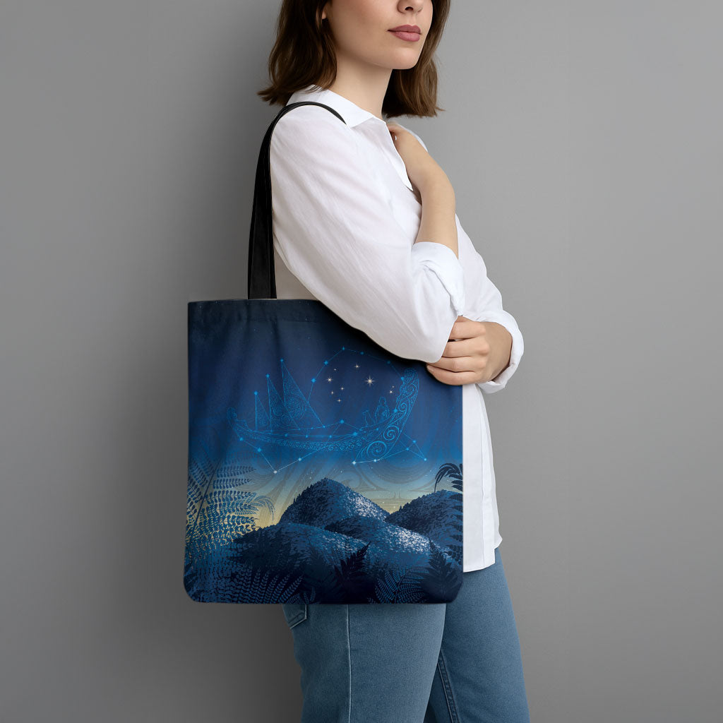 New Zealand Matariki Tote Bag Maori Waka With Silver Fern LT05 - Polynesian Pride