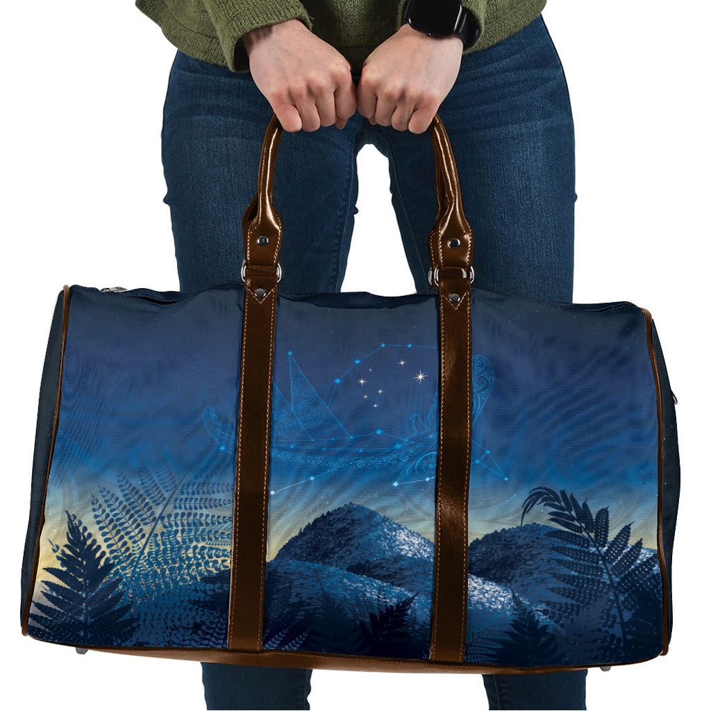 New Zealand Matariki Travel Bag Maori Waka With Silver Fern LT05 Navy - Polynesian Pride