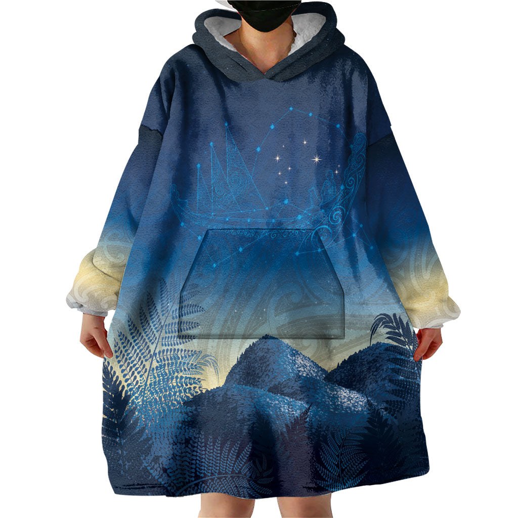 New Zealand Matariki Wearable Blanket Hoodie Maori Waka With Silver Fern LT05 - Polynesian Pride
