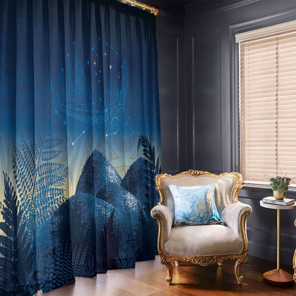 New Zealand Matariki Window Curtain Maori Waka With Silver Fern LT05 - Polynesian Pride