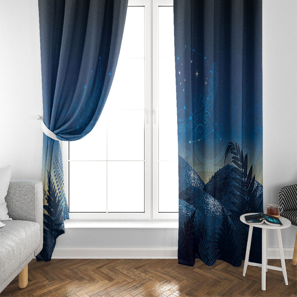 New Zealand Matariki Window Curtain Maori Waka With Silver Fern LT05 - Polynesian Pride