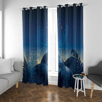 New Zealand Matariki Window Curtain Maori Waka With Silver Fern LT05 With Grommets Navy - Polynesian Pride