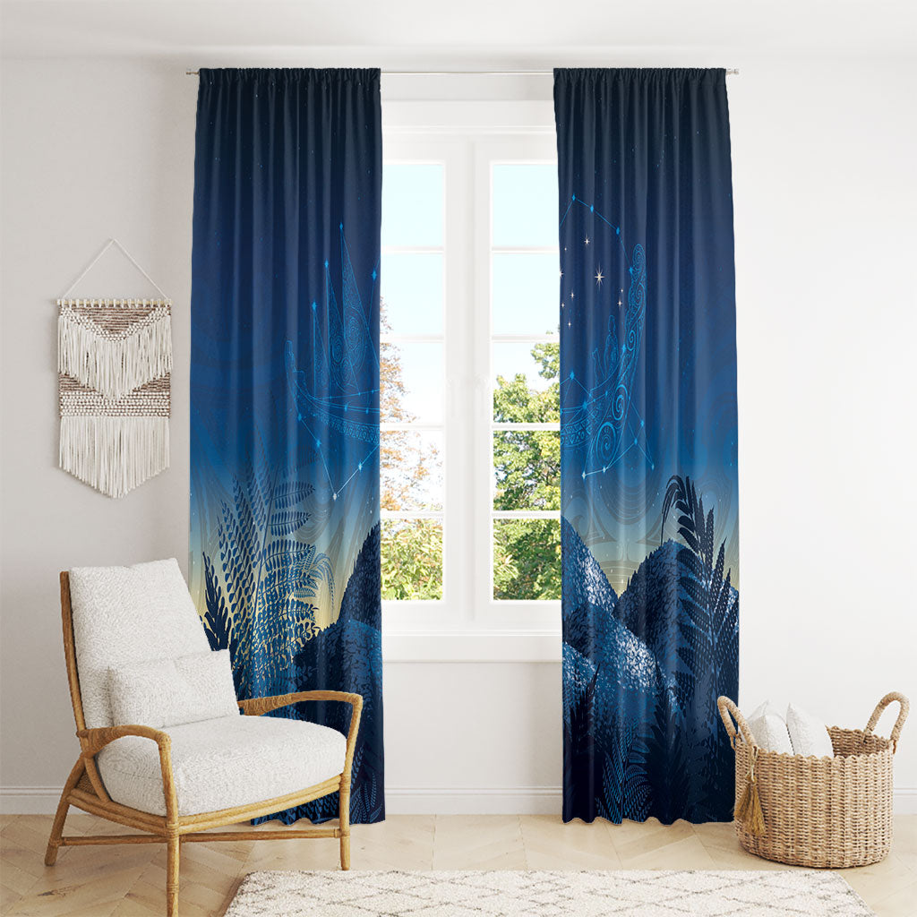 New Zealand Matariki Window Curtain Maori Waka With Silver Fern LT05 - Polynesian Pride
