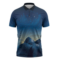 New Zealand Matariki Zipper Polo Shirt Maori Waka With Silver Fern LT05 Navy - Polynesian Pride