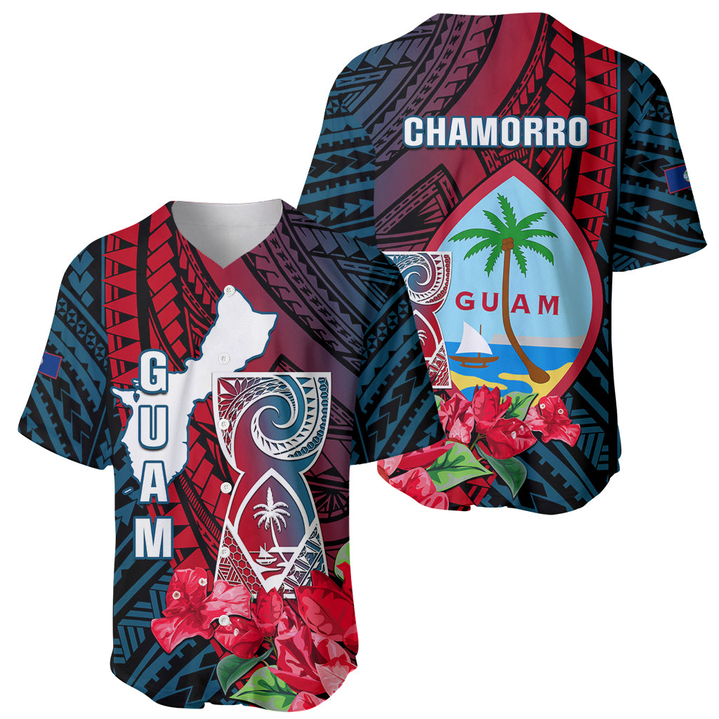 Guam Baseball Jersey Latte Stone Mix Bougainvillea Polynesian Pattern LT05 - Polynesian Pride