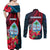 Guam Couples Matching Off Shoulder Maxi Dress and Long Sleeve Button Shirts Latte Stone Mix Bougainvillea Polynesian Pattern LT05 - Polynesian Pride