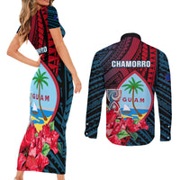 Guam Couples Matching Short Sleeve Bodycon Dress and Long Sleeve Button Shirts Latte Stone Mix Bougainvillea Polynesian Pattern LT05 - Polynesian Pride