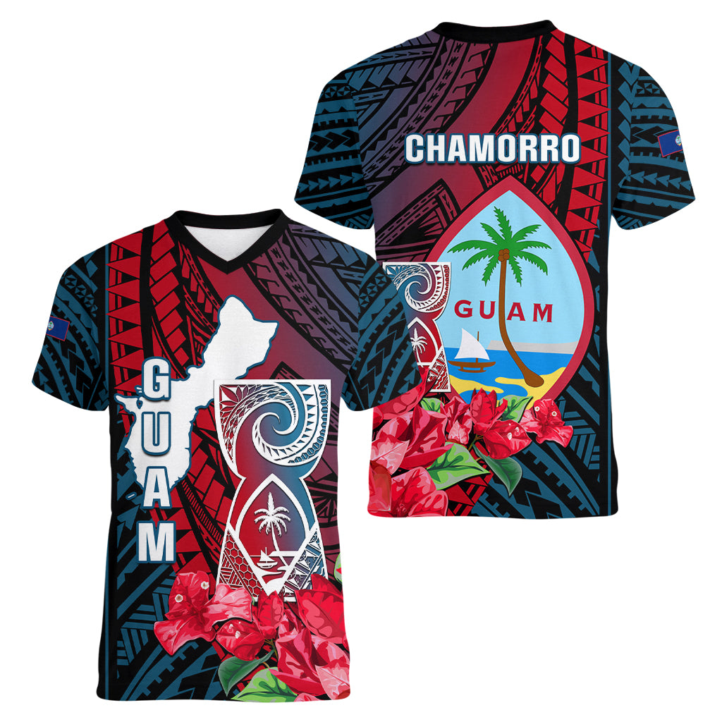 Guam Women V Neck T Shirt Latte Stone Mix Bougainvillea Polynesian Pattern LT05 - Polynesian Pride