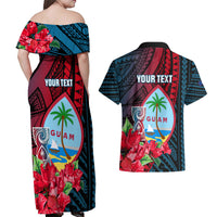Personalized Guam Couples Matching Off Shoulder Maxi Dress and Hawaiian Shirt Latte Stone Mix Bougainvillea Polynesian Pattern LT05 - Polynesian Pride