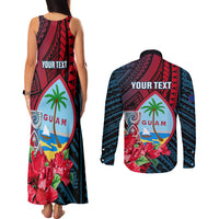 Personalized Guam Couples Matching Tank Maxi Dress and Long Sleeve Button Shirts Latte Stone Mix Bougainvillea Polynesian Pattern LT05 - Polynesian Pride