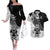 New Zealand Silver Fern Rugby Couples Matching Off The Shoulder Long Sleeve Dress and Hawaiian Shirt World Cup 2023 Go Aotearoa Maori Pattern LT05 Black - Polynesian Pride