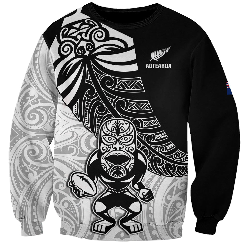 Custom New Zealand Fern Rugby Sweatshirt World Cup 2023 Go Aotearoa Maori Pattern LT05 Unisex Black - Polynesian Pride