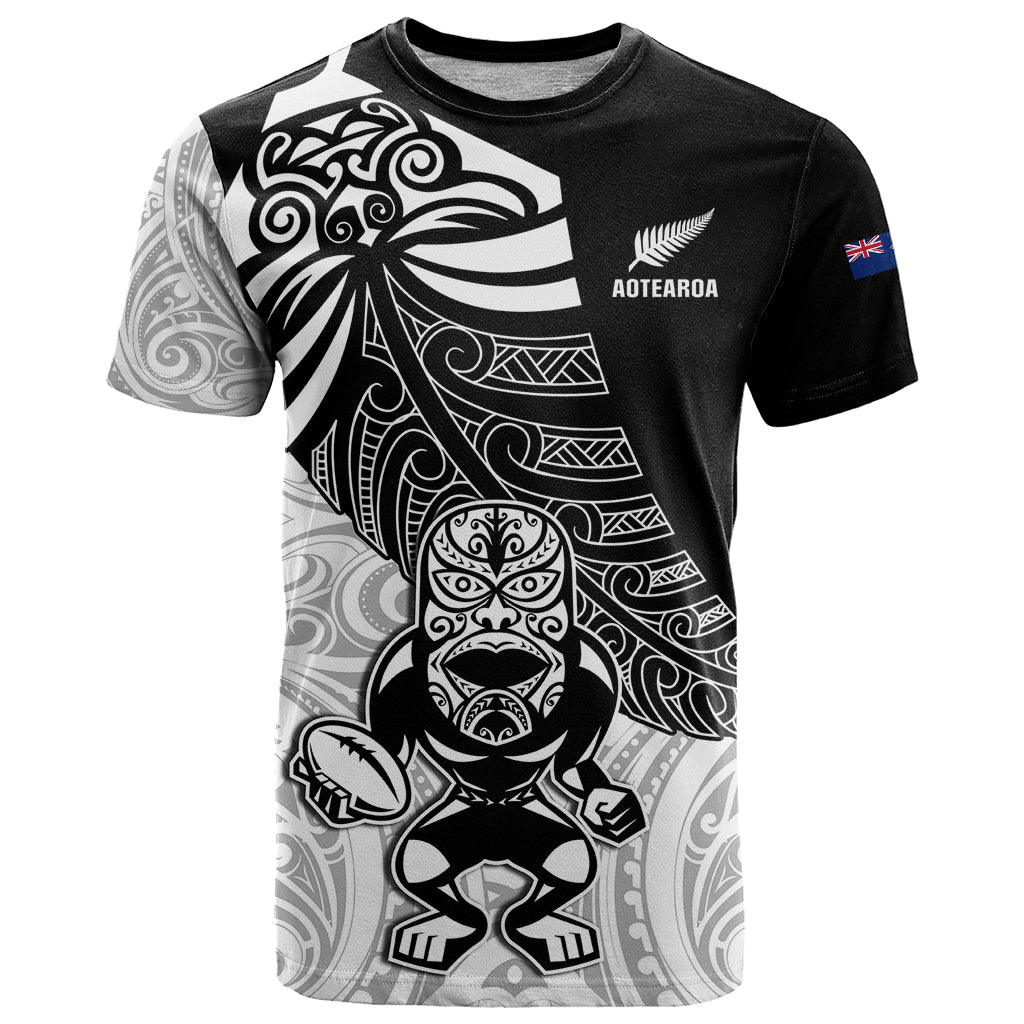 Custom New Zealand Fern Rugby T Shirt World Cup 2023 Go Aotearoa Maori Pattern LT05 Black - Polynesian Pride