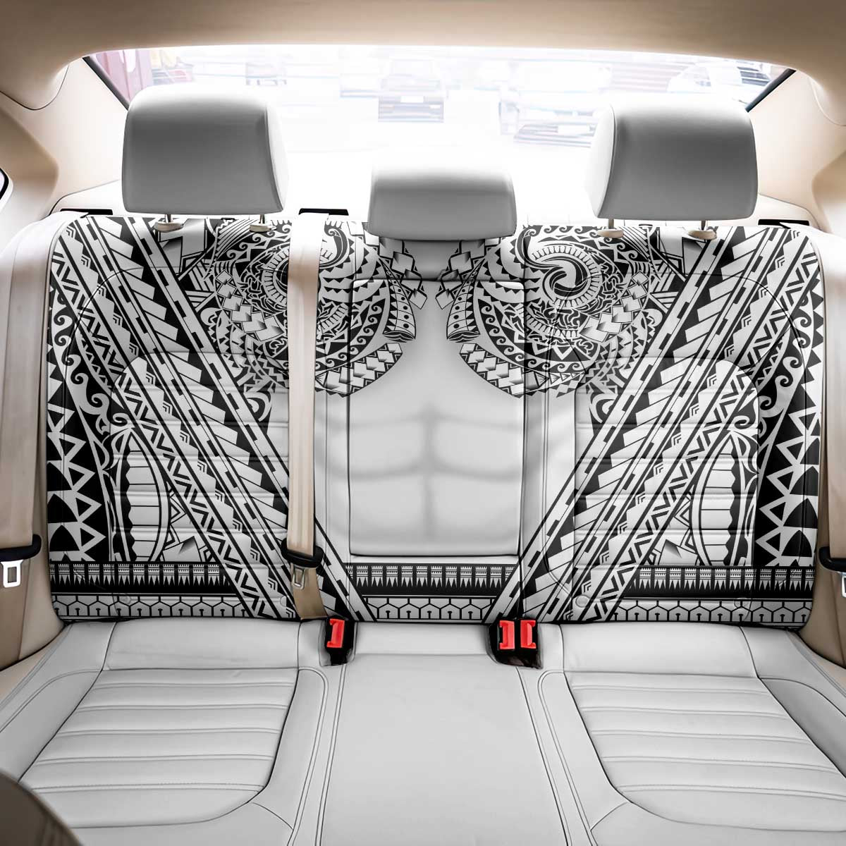 Polynesian Tattoo Inspired Cosplay Costume Back Car Seat Cover Tribal Warrior White - Polynesian Pride