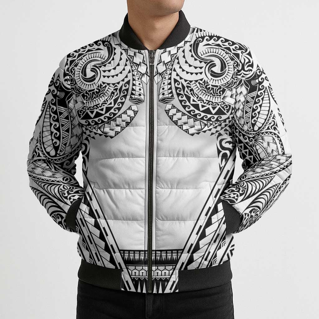Polynesian Tattoo Inspired Cosplay Costume Bomber Puffer Jacket Tribal Warrior White LT05 - Polynesian Pride