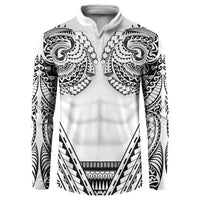 Polynesian Tattoo Inspired Cosplay Costume Button Sweatshirt Tribal Warrior White LT05 White - Polynesian Pride