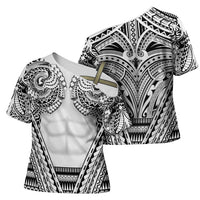 Polynesian Tattoo Inspired Cosplay Costume Cross Shoulder Shirt Tribal Warrior White LT05 - Polynesian Pride