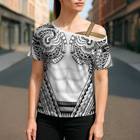 Polynesian Tattoo Inspired Cosplay Costume Cross Shoulder Shirt Tribal Warrior White LT05 - Polynesian Pride