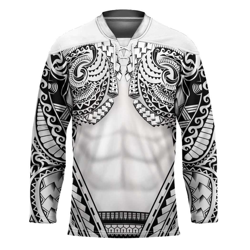 Polynesian Tattoo Inspired Cosplay Costume Hockey Jersey Tribal Warrior White LT05 Unisex White - Polynesian Pride