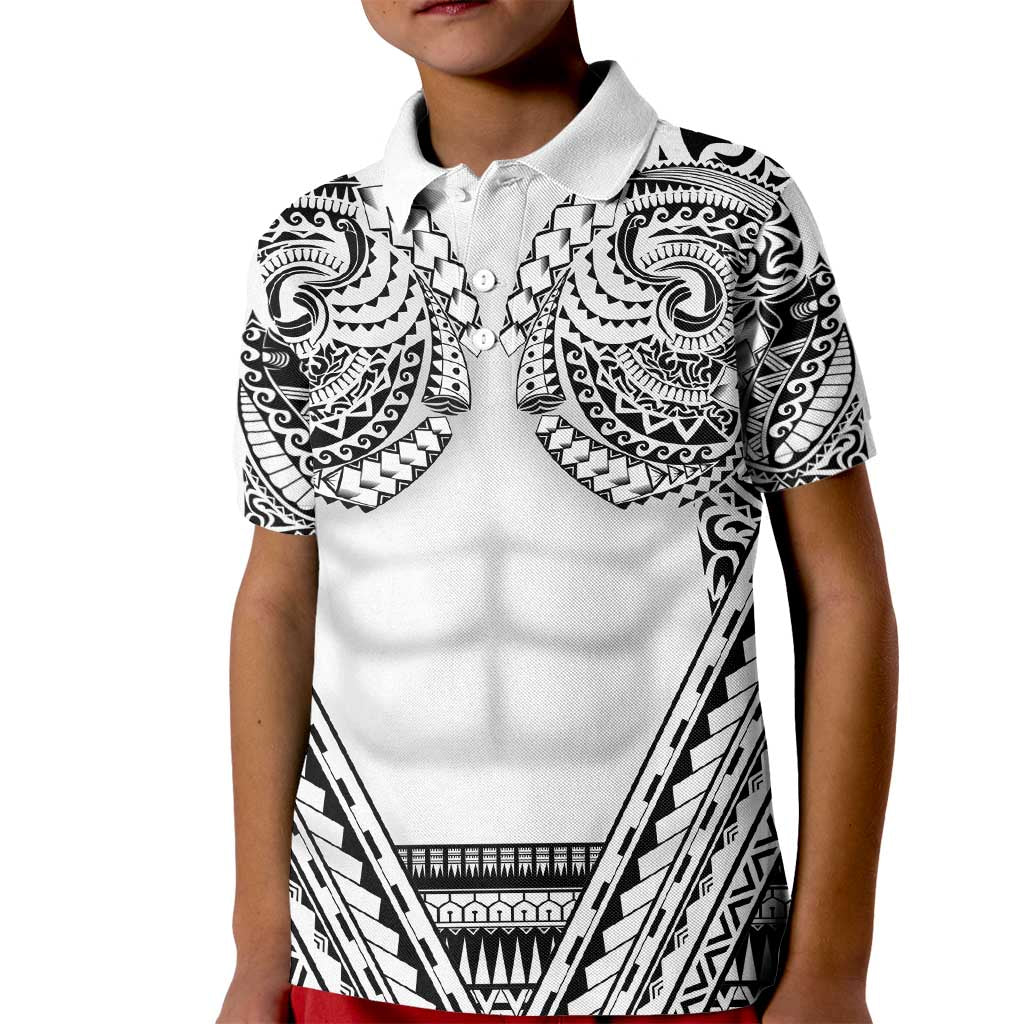 Polynesian Tattoo Inspired Cosplay Costume Kid Polo Shirt Tribal Warrior White - Polynesian Pride