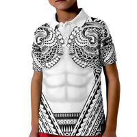 Polynesian Tattoo Inspired Cosplay Costume Kid Polo Shirt Tribal Warrior White - Polynesian Pride