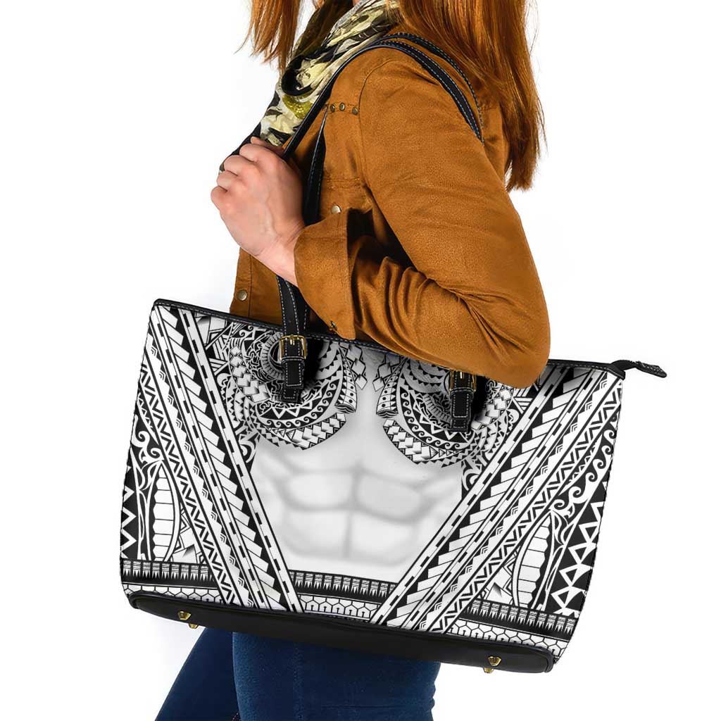 Polynesian Tattoo Inspired Cosplay Costume Leather Tote Bag Tribal Warrior White - Polynesian Pride