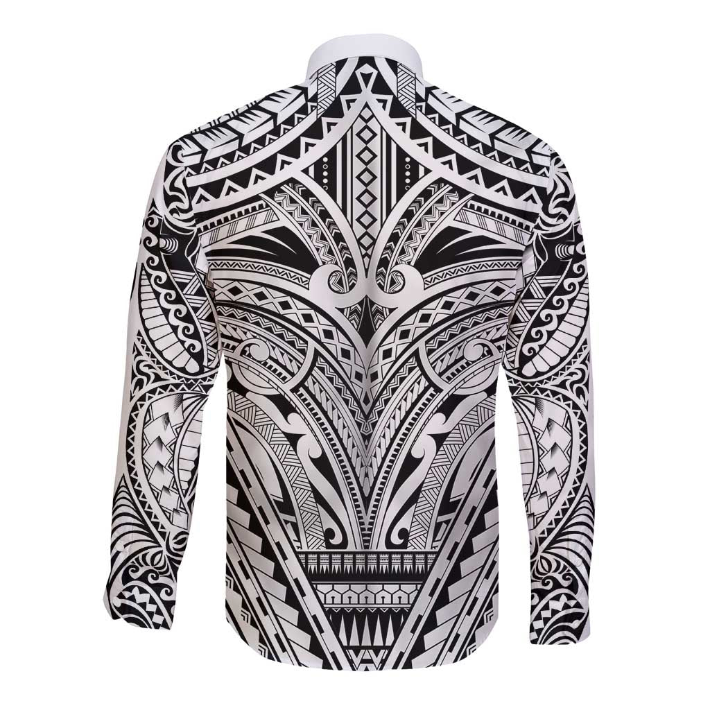 Polynesian Tattoo Inspired Cosplay Costume Long Sleeve Button Shirt Tribal Warrior White LT05 - Polynesian Pride
