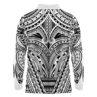 Polynesian Tattoo Inspired Cosplay Costume Long Sleeve Polo Shirt Tribal Warrior White LT05 - Polynesian Pride