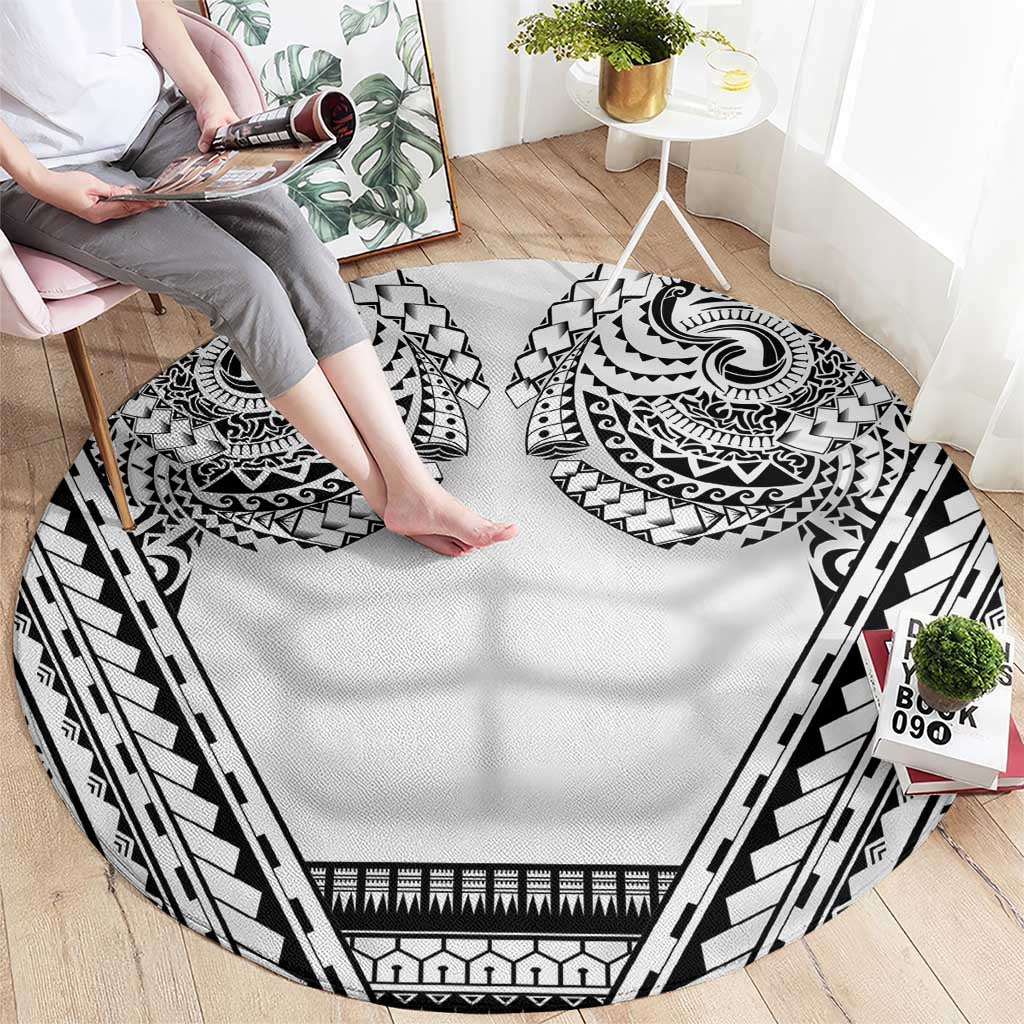 Polynesian Tattoo Inspired Cosplay Costume Round Carpet Tribal Warrior White - Polynesian Pride