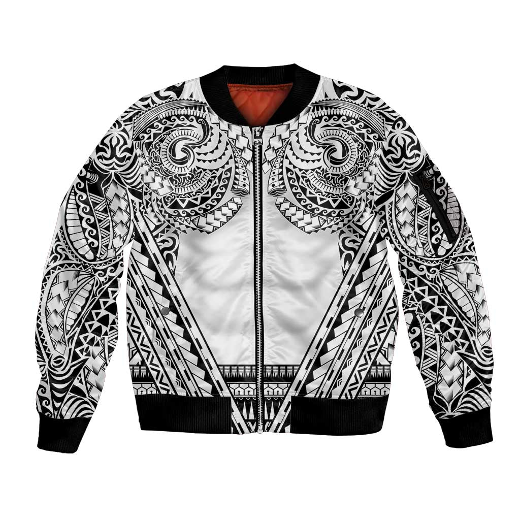 Polynesian Tattoo Inspired Cosplay Costume Sleeve Zip Bomber Jacket Tribal Warrior White - Polynesian Pride
