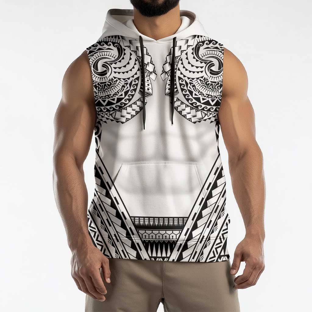 Polynesian Tattoo Inspired Cosplay Costume Sleeveless Hoodie Tribal Warrior White LT05 - Polynesian Pride