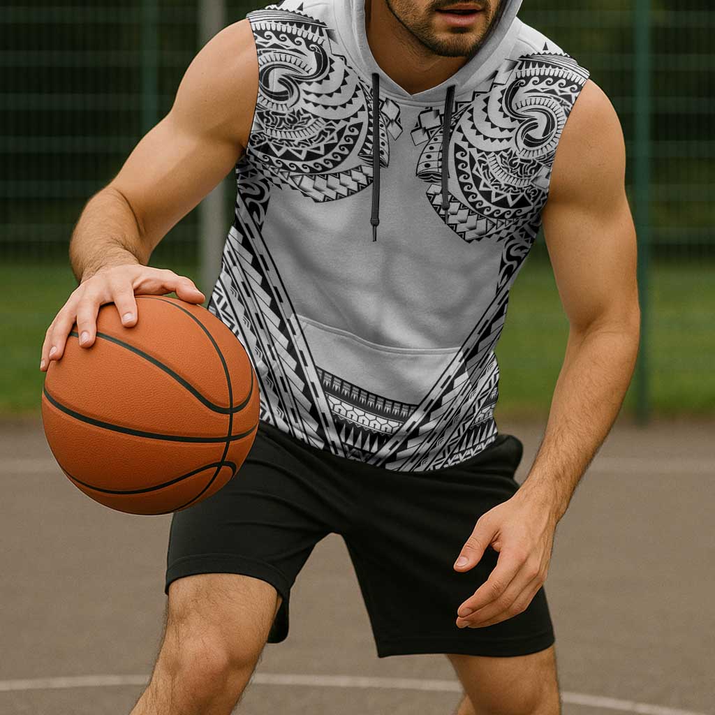 Polynesian Tattoo Inspired Cosplay Costume Sleeveless Hoodie Tribal Warrior White LT05 - Polynesian Pride