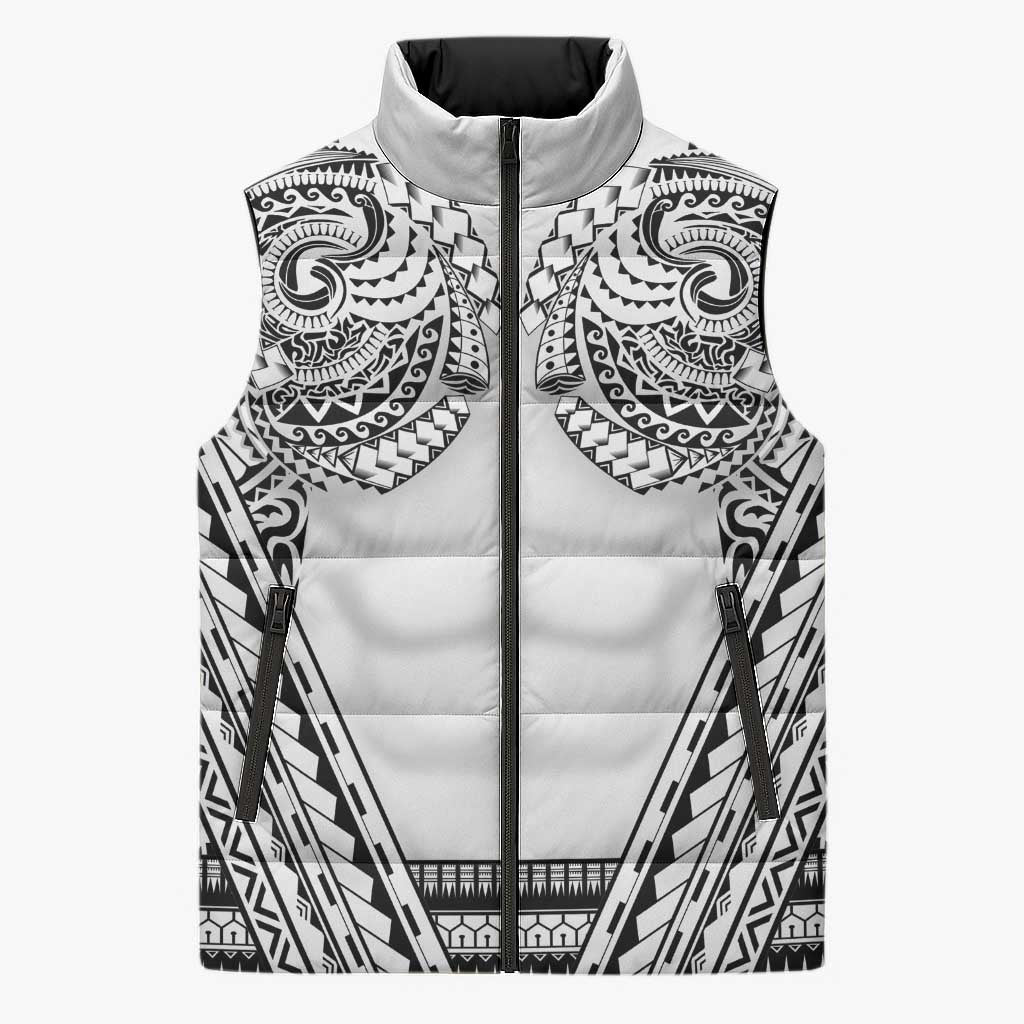 Polynesian Tattoo Inspired Cosplay Costume Sleeveless Puffer Jacket Tribal Warrior White LT05 Unisex White - Polynesian Pride