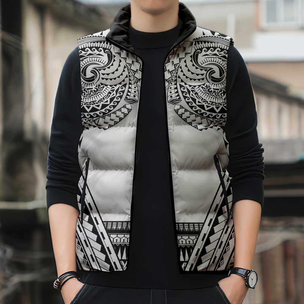 Polynesian Tattoo Inspired Cosplay Costume Sleeveless Puffer Jacket Tribal Warrior White LT05 - Polynesian Pride