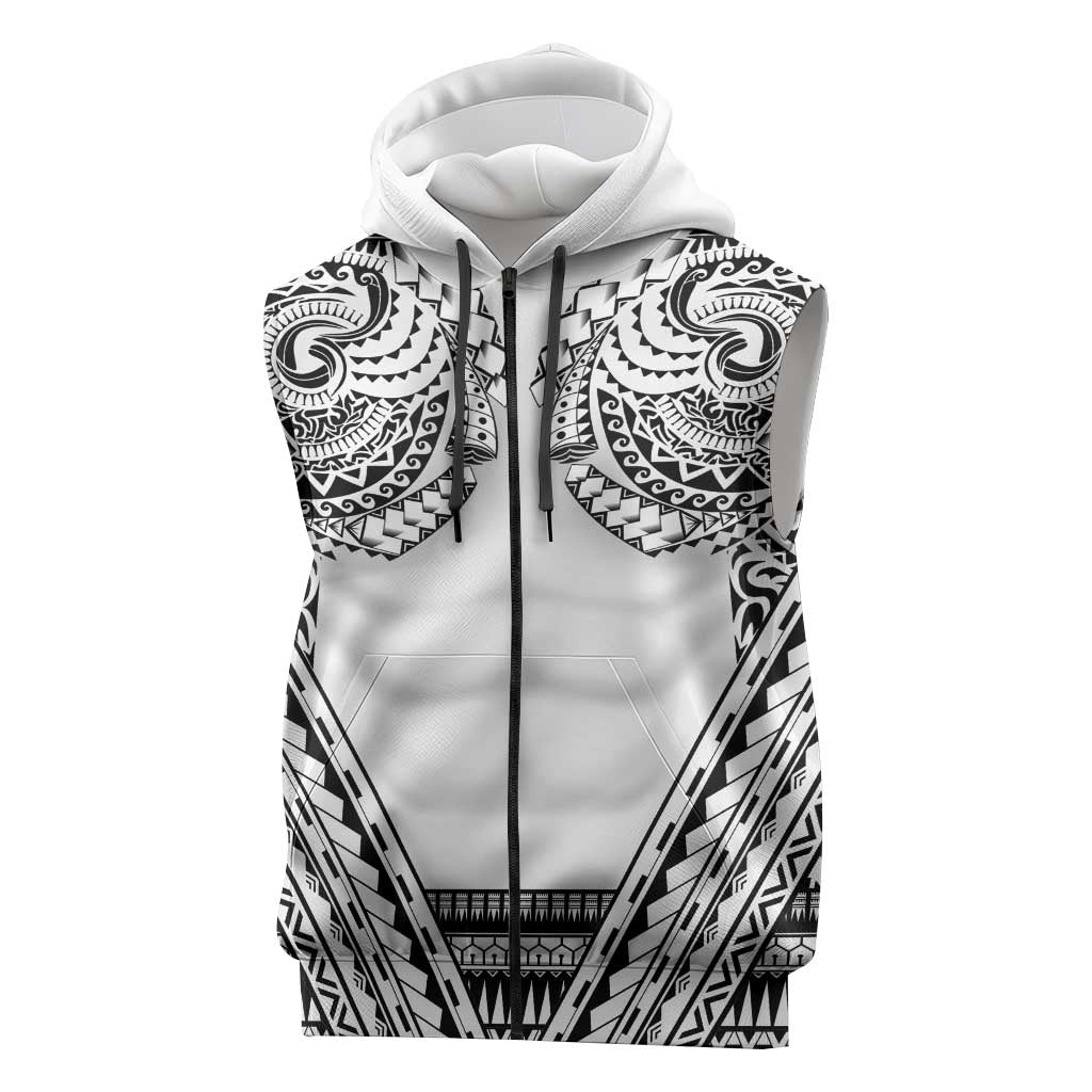 Polynesian Tattoo Inspired Cosplay Costume Sleeveless Zip Hoodie Tribal Warrior White LT05 White - Polynesian Pride