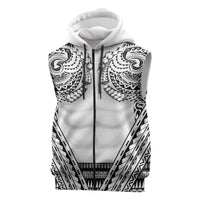 Polynesian Tattoo Inspired Cosplay Costume Sleeveless Zip Hoodie Tribal Warrior White LT05 White - Polynesian Pride