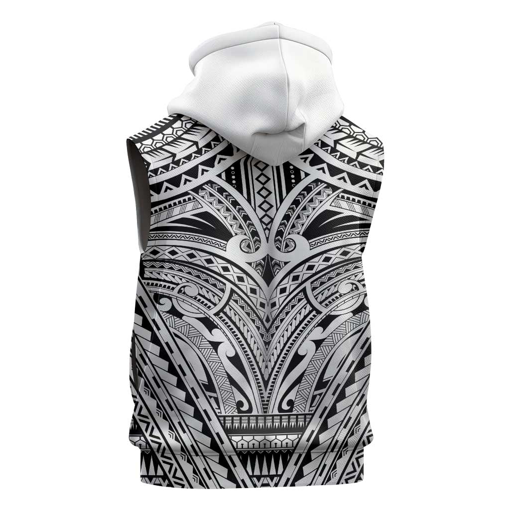 Polynesian Tattoo Inspired Cosplay Costume Sleeveless Zip Hoodie Tribal Warrior White LT05 - Polynesian Pride