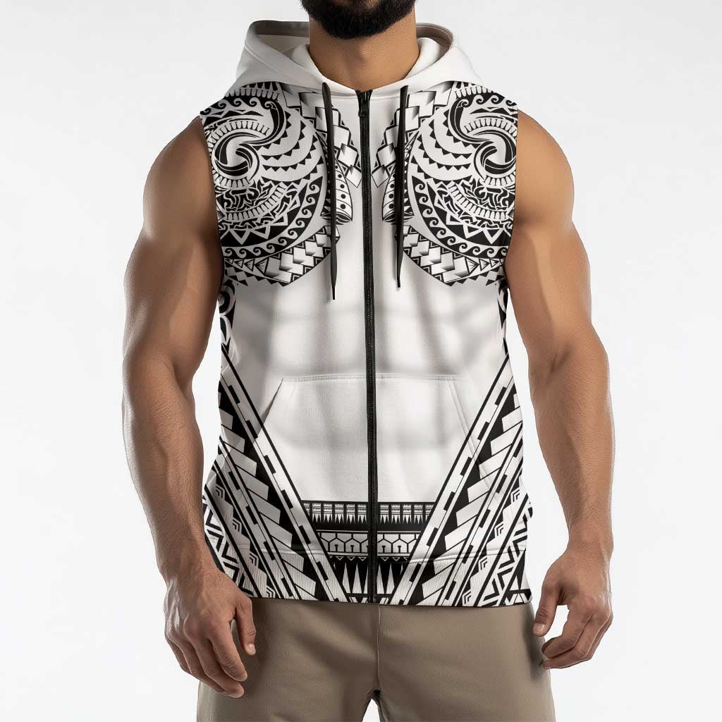 Polynesian Tattoo Inspired Cosplay Costume Sleeveless Zip Hoodie Tribal Warrior White LT05 - Polynesian Pride