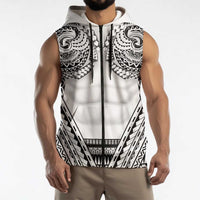 Polynesian Tattoo Inspired Cosplay Costume Sleeveless Zip Hoodie Tribal Warrior White LT05 - Polynesian Pride