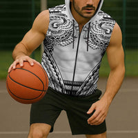 Polynesian Tattoo Inspired Cosplay Costume Sleeveless Zip Hoodie Tribal Warrior White LT05 - Polynesian Pride