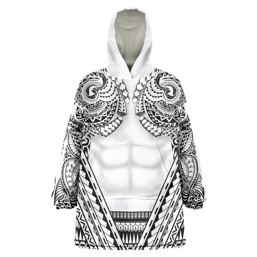 Polynesian Tattoo Inspired Cosplay Costume Wearable Blanket Hoodie Tribal Warrior White LT05 One Size White - Polynesian Pride