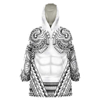 Polynesian Tattoo Inspired Cosplay Costume Wearable Blanket Hoodie Tribal Warrior White LT05 One Size White - Polynesian Pride
