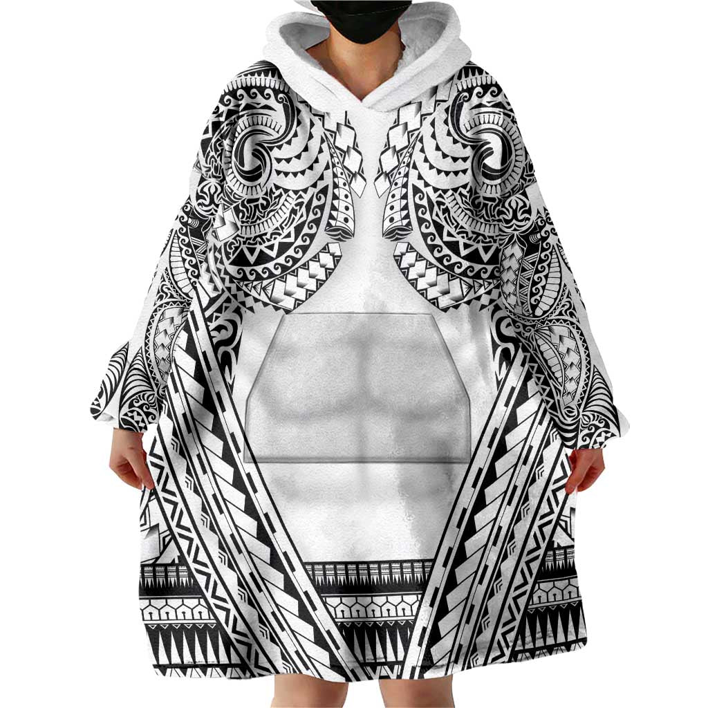 Polynesian Tattoo Inspired Cosplay Costume Wearable Blanket Hoodie Tribal Warrior White LT05 - Polynesian Pride