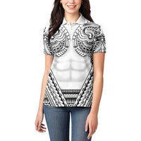 Polynesian Tattoo Inspired Cosplay Costume Women Polo Shirt Tribal Warrior White - Polynesian Pride