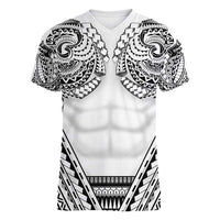 Polynesian Tattoo Inspired Cosplay Costume Women V-Neck T-Shirt Tribal Warrior White - Polynesian Pride