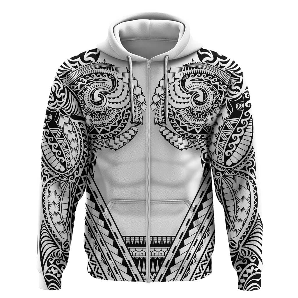 Polynesian Tattoo Inspired Cosplay Costume Zip Hoodie Tribal Warrior White - Polynesian Pride